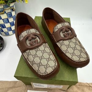 Men's Gucci interlocking GG Supreme driver loafers size 11.5 made in Italy